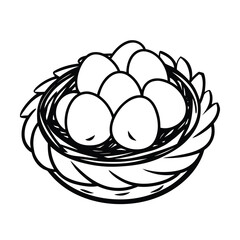 monochrome doodle sketch of a bird nest with eggs 