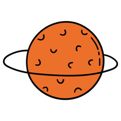 Hand-drawn cartoon saturn planet on a white background.