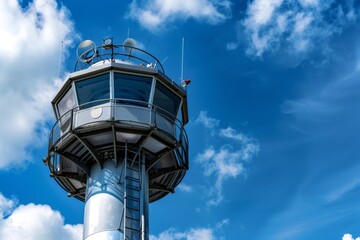 Airport control tower reaching for the sky on a sunny day