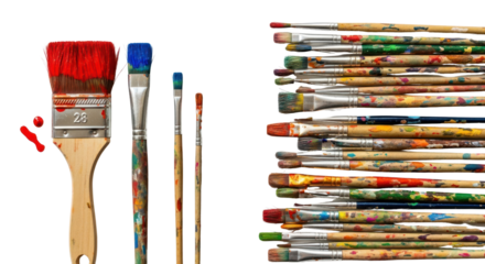 Paintbrushes with colorful paint isolated PNG with Transparent Background