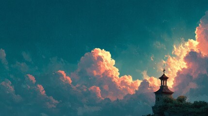 cross silhouette on a golden sunny background