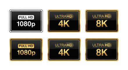 Full HD 1080p, Ultra HD 4K and 8K resolution icons isolated PNG with Transparent Background