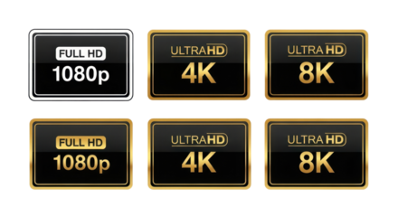 Full HD 1080p, Ultra HD 4K and 8K resolution icons isolated PNG with Transparent Background
