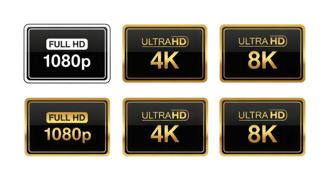 Full HD 1080p, Ultra HD 4K and 8K resolution icons isolated PNG with Transparent Background