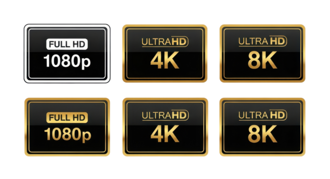 Full HD 1080p, Ultra HD 4K and 8K resolution icons isolated PNG with Transparent Background