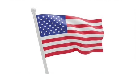 American flag waving proudly on a white background.