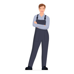 Confident repair woman wearing overalls