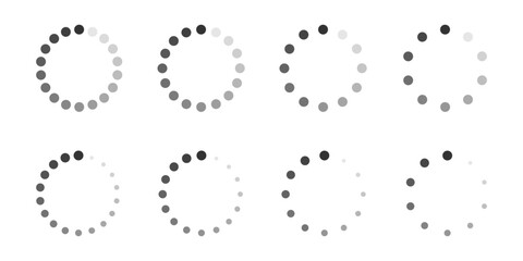 Progress loading bar. Data load icons set. Download dotted circle sign isolated. Vector graphic for website, mobile app, web interface, UI mockup