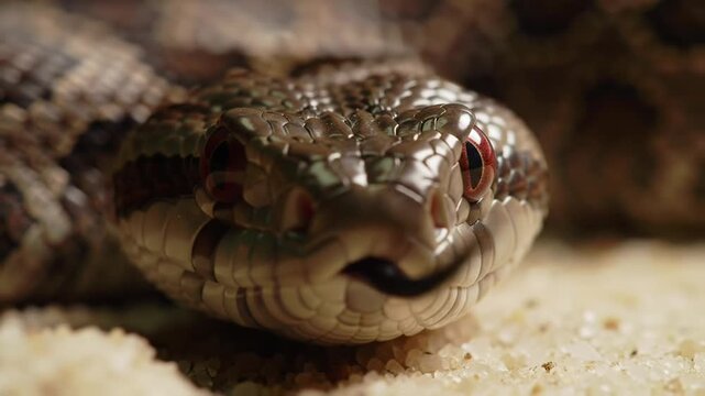 Close-up of a snake's head and scales, intense gaze, exotic wildlife