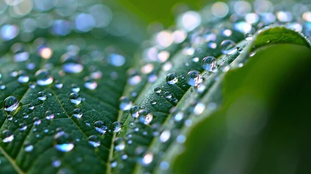 Nature's jewels glisten on lush leaves reflecting enchantment in the early morning light