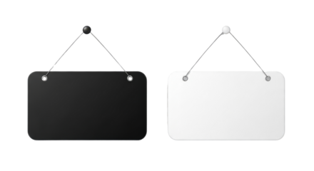 Hanging black and white signboards mockup isolated PNG with Transparent Background