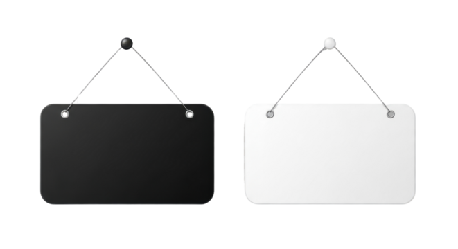 Hanging black and white signboards mockup isolated PNG with Transparent Background