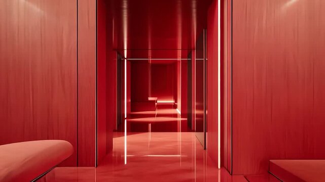 Red interior space with chaise lounges