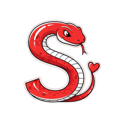 Fototapeta premium A stylized red serpent shaped like the letter S with a heart detail exudes a playful and dynamic design.