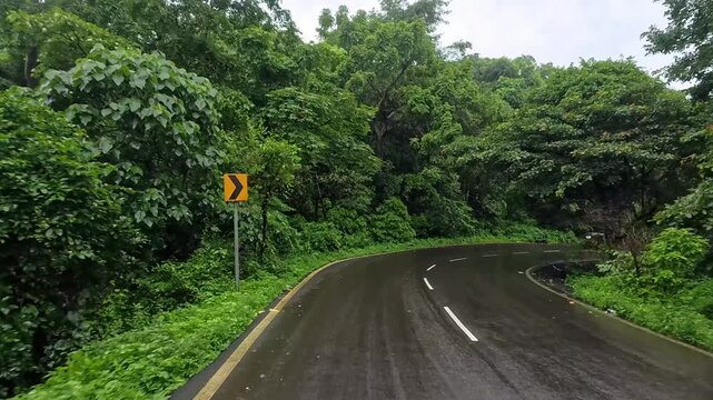 Road in the Mountain, Rainy Season. Monsoon. Background. Backdrop, Near Lonavala, Maharashtra State, India