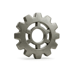 A gray gear isolated on white background is presented in detail