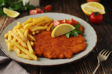 A Viennese schnizel with french fries