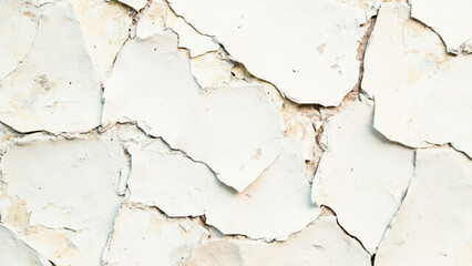 Fototapeta premium Cracked Plaster Texture: A close-up view unveils the raw beauty of aged textures, showcasing the intricate patterns of weathered plaster with subtle color variation and a rustic feel.