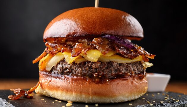 close up of a double smash burger featuring caramelized onion highlighting the delicious layers and textures of this mouthwatering double smash burger indulge in the flavors of this double smash