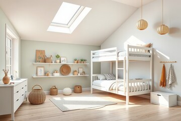 Bright and Airy Modern Bedroom Design with Bunk Beds and Natural Light
