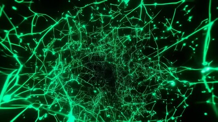 Flying Through a Luminous Green Neural Network of Digital Energy. 4k Footage Background Animation Video - Powered by Adobe