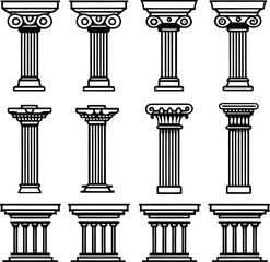 Column icon vector set. Antique illustration sign collection.