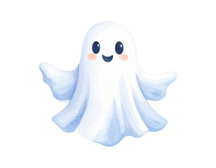 Cute cartoon halloween ghost. Watercolor style. Halloween and holiday. Cartoon festive illustration.