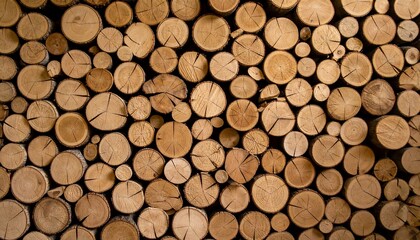 Neatly stacked firewood logs displaying the textures and patterns of wood grain rings