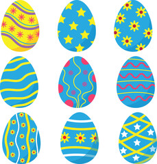 Colorful Easter Eggs Collection - Decorated Eggs with Patterns and Stars Vector Set for Spring Holiday Design