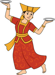 A woman is performing a Piring dance