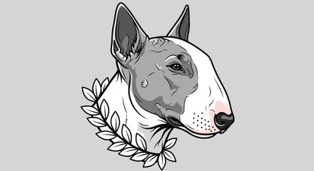 Obraz premium Bull Terrier with Laurel Wreath Illustration