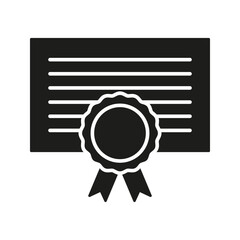 Certificate With Ribbon Solid Icon. Achievement, Recognition, And Certification Silhouette Symbol. Educational Accomplishment And Award Representation. Isolated Vector Illustration