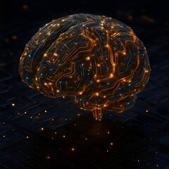 Futuristic Digital Brain with Neon Circuitry and Glowing Neural Network