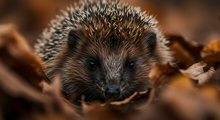Close-Up of a Hedgehog in Autumn Leaves During Golden Hour variation 3
