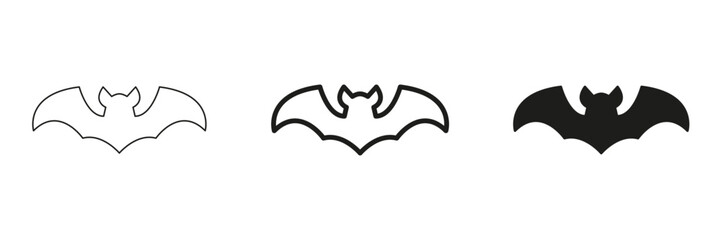 Bat In Line, Outline, And Glyph Icon Set. Nocturnal Creature And Halloween Symbol Collection. Wildlife And Spooky Theme. Isolated Vector Illustration