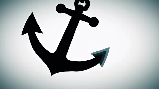 Centered, stylized silhouette of a nautical anchor against a gray, faded backdrop