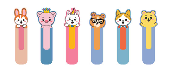 A set of bookmarks with animals. Vector graphics. Chancellery