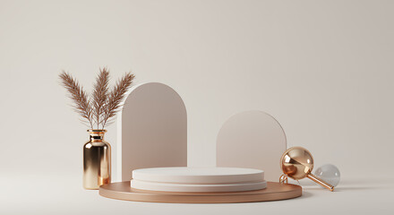 Product display podium stage with vase and arches