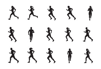 Runners silhouette set. Isolated on white background