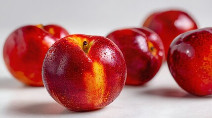 Obraz premium juicy fresh nectarines, flat white background, ideal for food brochures, advertising campaigns and healthy eating visuals, 16:9