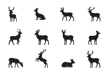 Fototapeta premium Deer silhouette set. Isolated on white background