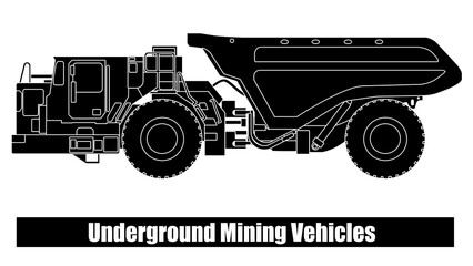A truck specifically designed to transport materials such as ore and rocks in the cramped, harsh, and high-pressure environment of underground mines. Made in a silhouette version