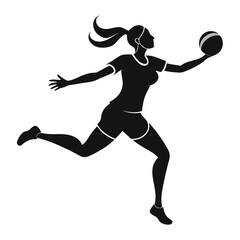 Silhouette of a Female Handball Player in Motion with Ball Sports Fitness and Athleticism