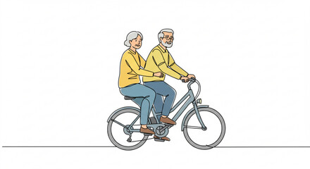 Fototapeta premium Elderly couple riding a bicycle together in cheerful surroundings 
