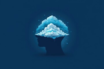 Creative Concept of Cloudy Mind with Human Silhouette Art