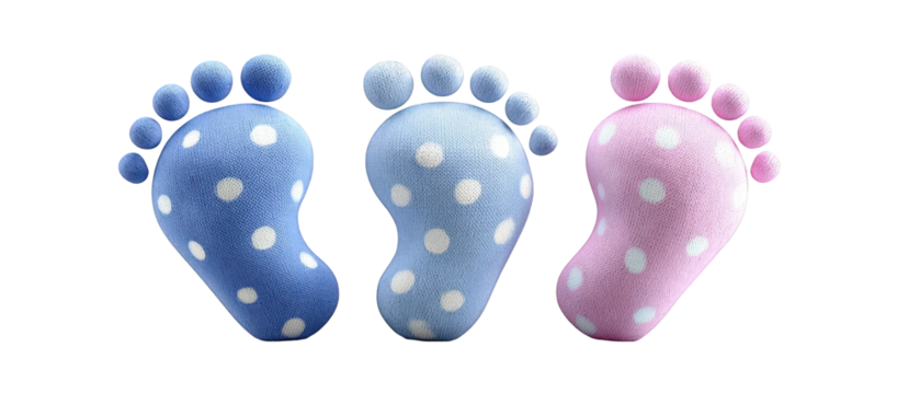 Colorful baby feet with polka dots on a white background, symbolizing childhood and innocence
