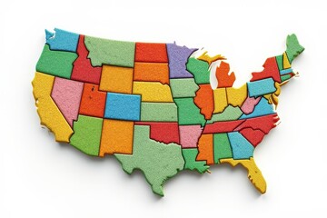 Colorful Foam Map of the United States for Educational Purposes