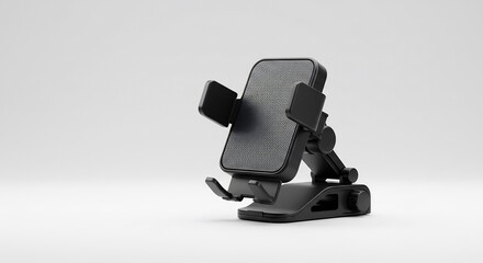 Naklejka premium シンプルデザイン 黒スマホスタンド 安定感抜群 滑らかな質感 使いやすい. AI Generated
