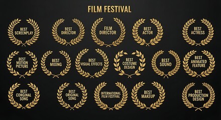 Film Festival Awards Ceremony with Golden Laurel Wreaths Celebrating Best Actor Actress and Screenplay Excellence and