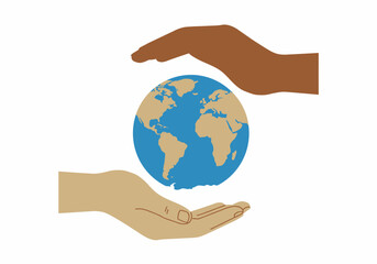Diverse Hands Protecting Earth Globe Illustration